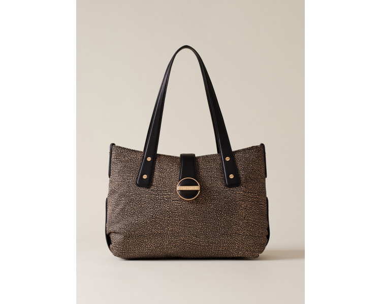 BORBONESE ECLIPSE Shopper Medium in Nylon OP Naturale/Nero