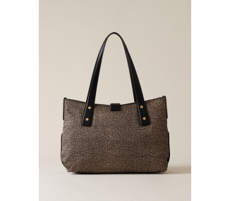 BORBONESE ECLIPSE Shopper Medium in Nylon OP Naturale/Nero